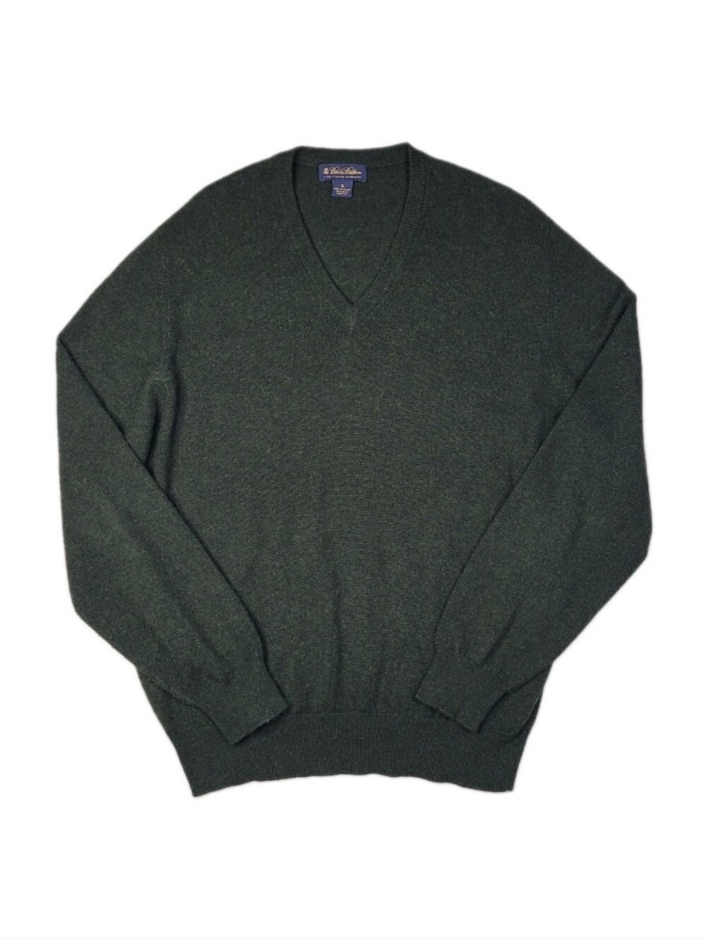 Brooks Brothers Mens 3-Ply Italian Cashmere V-Neck Sweater Hunter Green Size XL